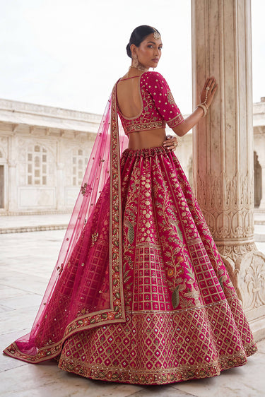 Deep Magenta Pure Silk Heavy Embroidered Bridal Lehenga Choli
