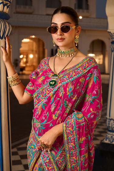 Fancy Fabric Traditional Rani Floral Printed Saree