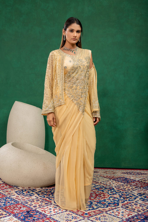 Designer Sequins Work Party Wear Pre Stitched Sarees With Jacket