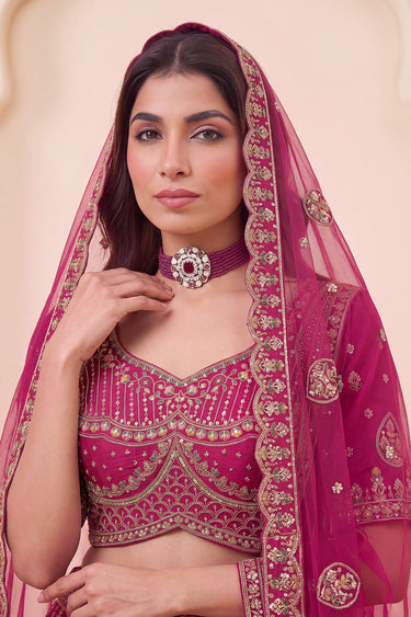 Magenta Premium Silk Bridal Unstitched Lehenga Choli
