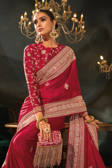 Chic Rani Bridal Collection Satin Silk Saree With Unstitched Blouse