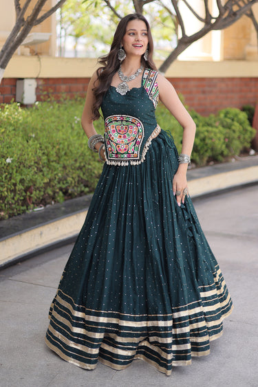 Royal Teal Rayon Traditional Mirror Work Festive Wear Chaniya Choli