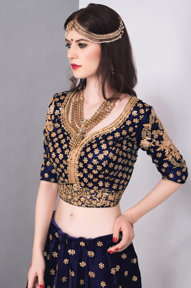 Royal Velvet Wedding Lehenga With Semi Stitched Pure Velvet Blouse