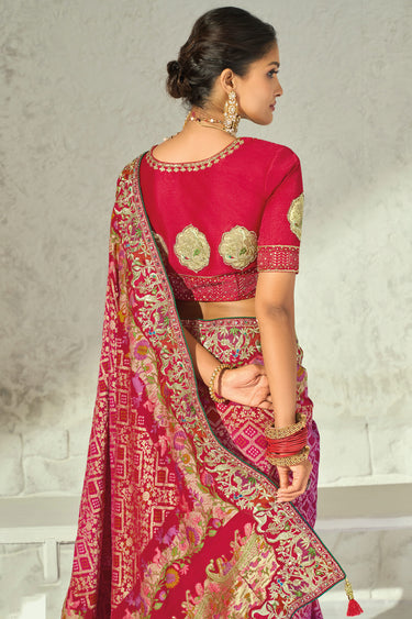 Classic Rani Pure Georgette Bridal Embroidered Saree