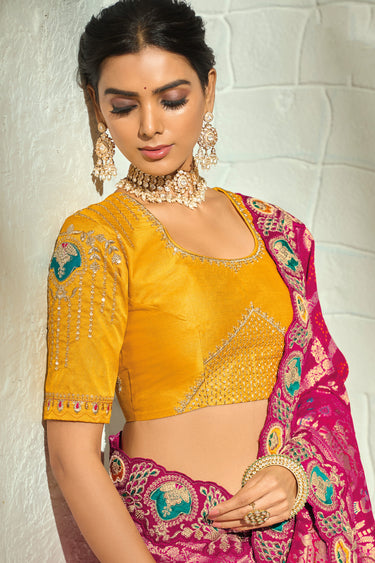 Royal Magenta Pure Georgette Bridal Wedding Saree