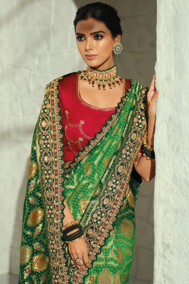 Elegance Green Heavy Embroidered Zari Saree