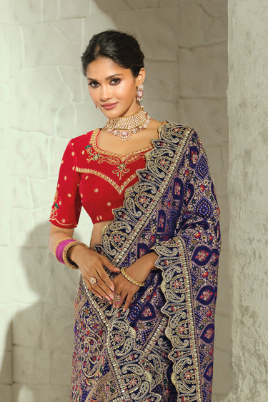 Regal Blue Heavy Embroidery Wedding Collection Saree