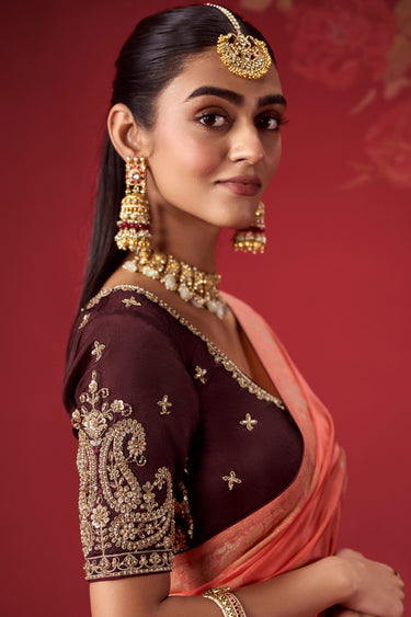 Chic Wine Soft Silk Sangeet Wear Saree