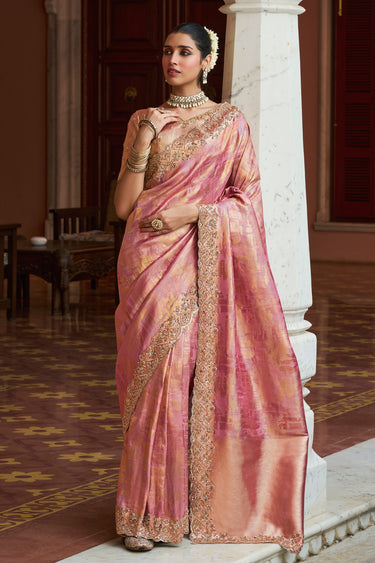 Heritage Pink Traditional Kanjivaram Silk Zari Work Bridal Saree