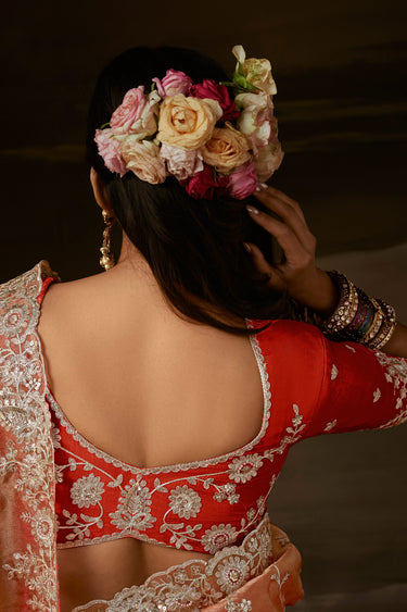 Timeless Rust Zari Organza Festive Wear Saree