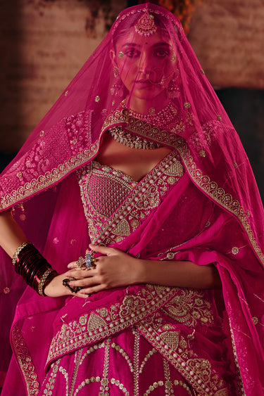Graceful Rani Silk Heavy Handwork Wedding Lehenga Choli With Viscose Net Dupatta