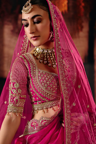Traditional Rani Silk Heavy Embroidery Bridal Lehenga With Designer Dupatta