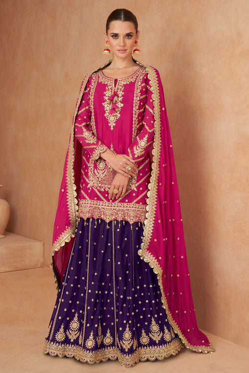 Chinon Embroidered Rani Festive Wear Readymade Sharara Top Lehenga