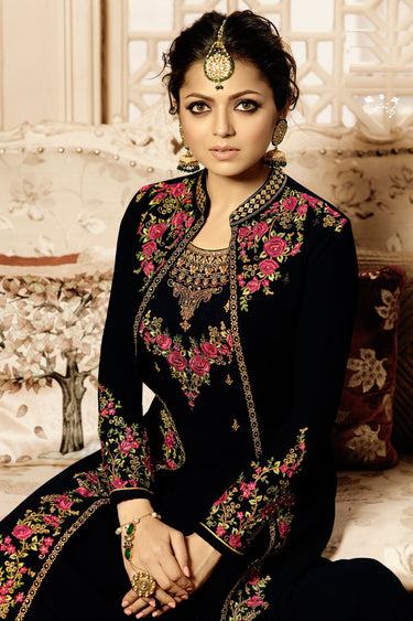 Drashti Dhami Black Embroidered Anarkali Suit For Party Wear