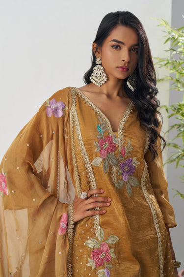 Brown Fancy Fabric Embroidered Readymade Designer Salwar Kameez