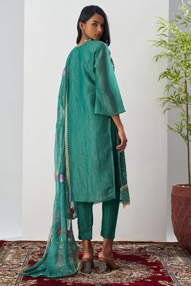 Fancy Fabric Teal Embroidered Readymade Designer Salwar Suit
