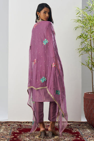 Embroidered Fancy Fabric Lavender Readymade Designer Suit
