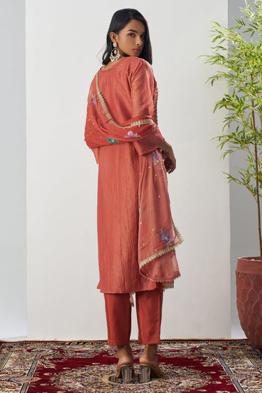 Fancy Fabric Peach Embroidered Readymade Designer Dress