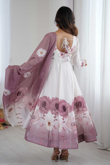 Wine Floral Print Readymade Anarkali Salwar Kameez