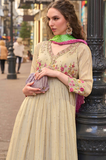 Art Silk Embroidered Designer Readymade Anarkali Style Gown With Dupatta