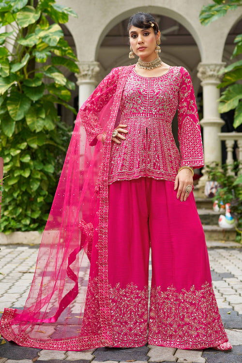 Chinon Embroidered Rani Readymade Palazzo Suit For Wedding Wear