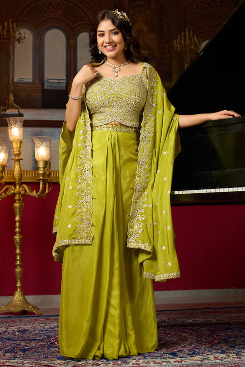 Gorgeous Green Readymade Palazzo Set With Heavy Blouse