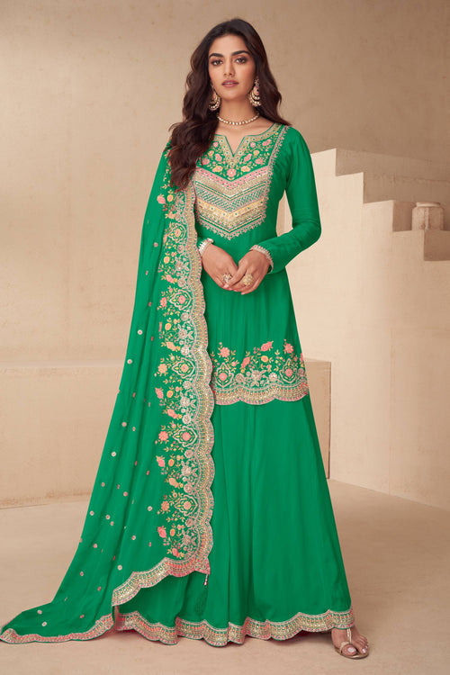 Green Embroidery Work Readymade Palazzo Salwar Kameez