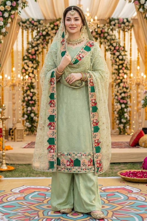 Sea Green Georgette Embroidered Palazzo Suit