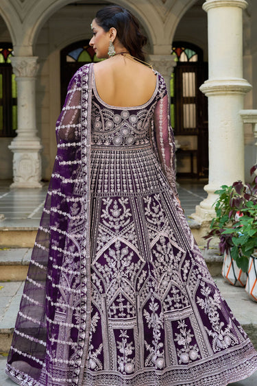 Purple Net Readymade Anarkali Suit