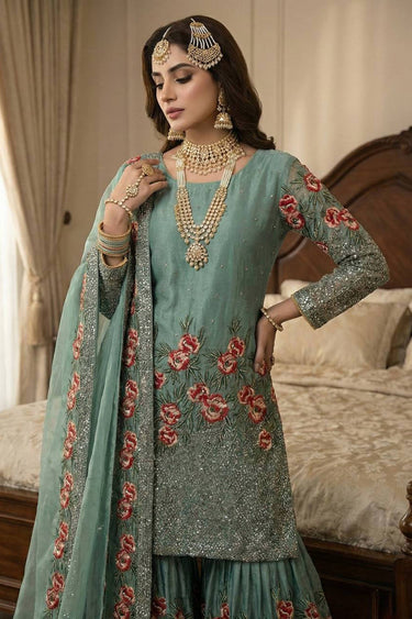 Art Silk Fabric Cyan Function Wear Readymade Palazzo Suit