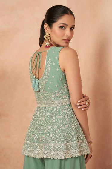 Sea Green Georgette Embroidered Readymade Palazzo Salwar Kameez