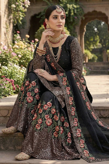 Elegant Black Art Silk Pakistani Style Sharara Suit