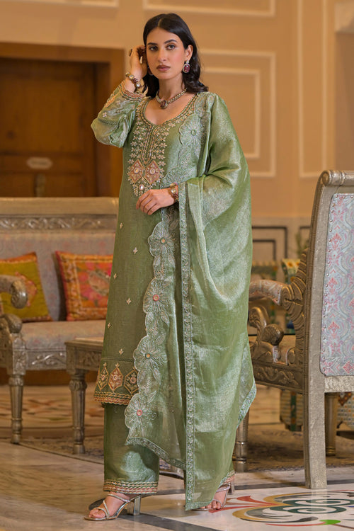 Real Satin Sea Green Party Wear Readymade Designer Suit
