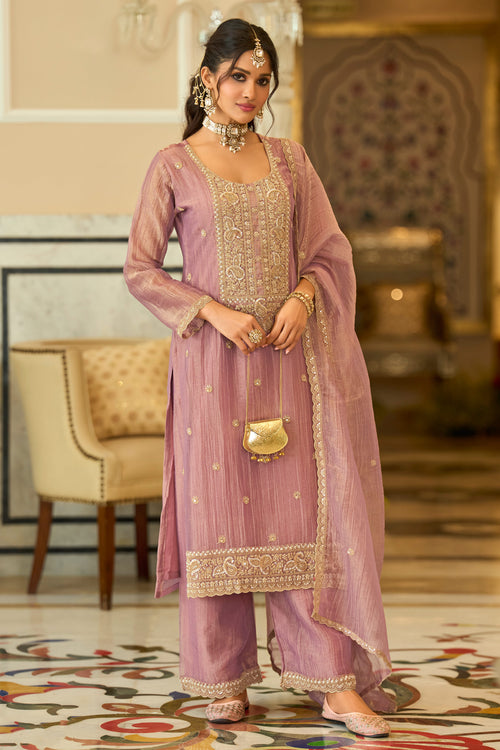 Pink Function Wear Embroidered Straight Cut Salwar Suit