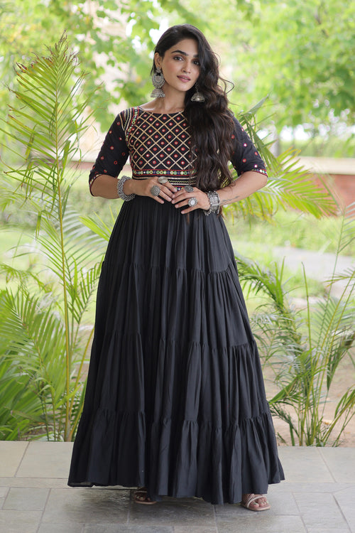 Designer Black Cotton Festive Wear Readymade Anarkali Gown