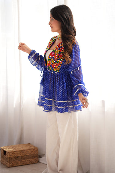 Traditional Blue Embroidered Faux Georgette Readymade Navratri Kediya
