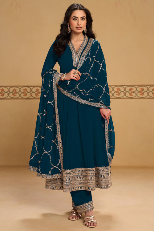 Royal Teal Heavy Embroidery Anarkali Suit