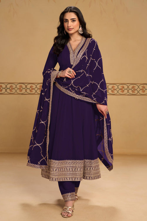 Function Wear Embroidered Purple Salwar Kameez