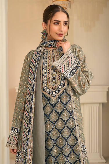 Grey Vintage Premium Crepe Palazzo Suit