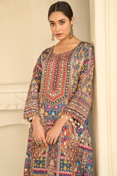 Elegant Crepe Multi Color Wedding Wear Palazzo Salwar Suit