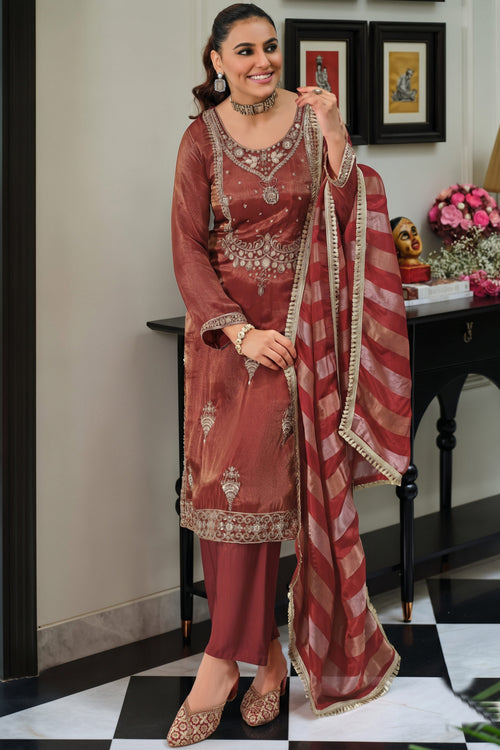 Wine Embroidered Viscose Salwar Suit