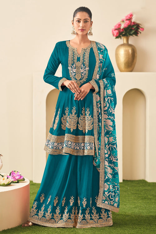 Heavy Embroidered Teal Readymade Salwar Suit