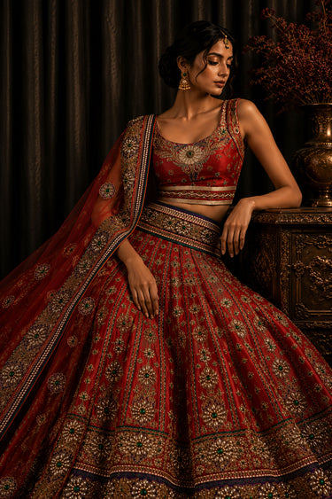 Eternal Silk Heavy Embroidered Red Bridal Lehenga Choli