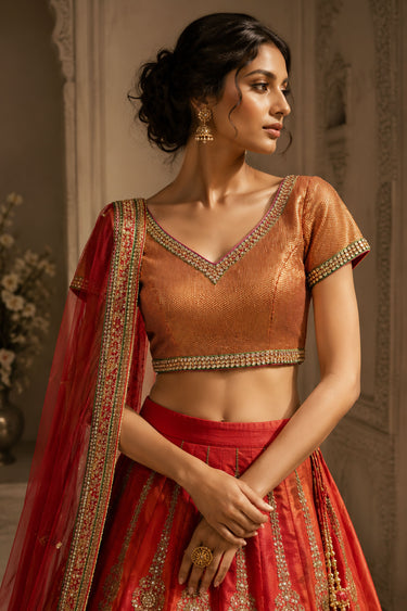 Red Silk Designer Bridal Lehenga With Heavy Handwork