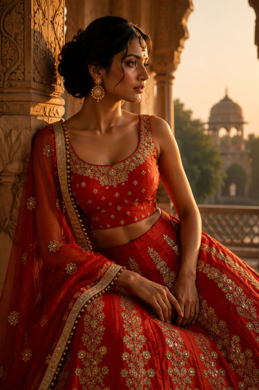 Eternal Red Heavy Hand Embroidered Wedding Lehenga Choli