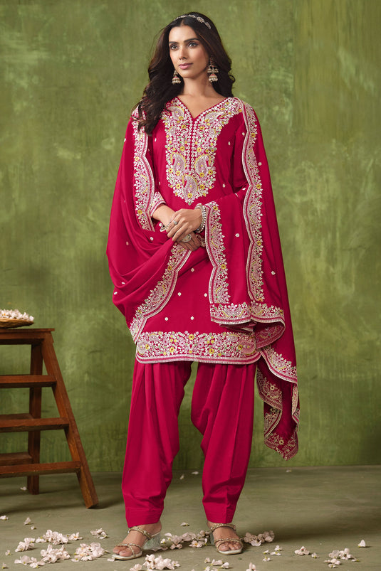 Art Silk Fabric Rani Color Festive Wear Winsome Salwar Suit