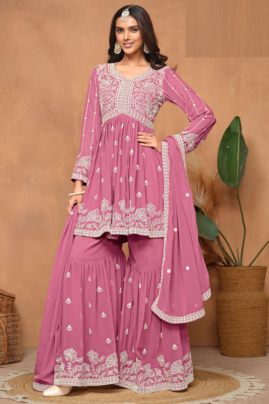 Tempting Georgette Pink Color Function Wear Sharara Suit