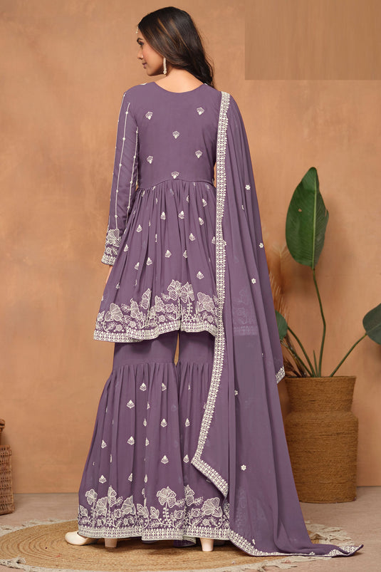 Engaging Lavender Color Georgette Function Wear Sharara Suit