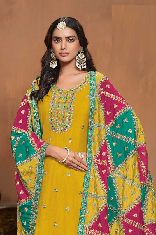 Yellow Color Chinon Fabric Festive Wear Classic Salwar Suit