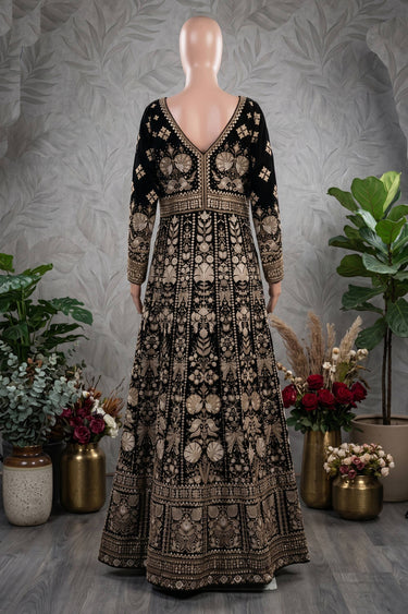 Georgette Function Wear Embroidered Black Readymade Anarkali Dress